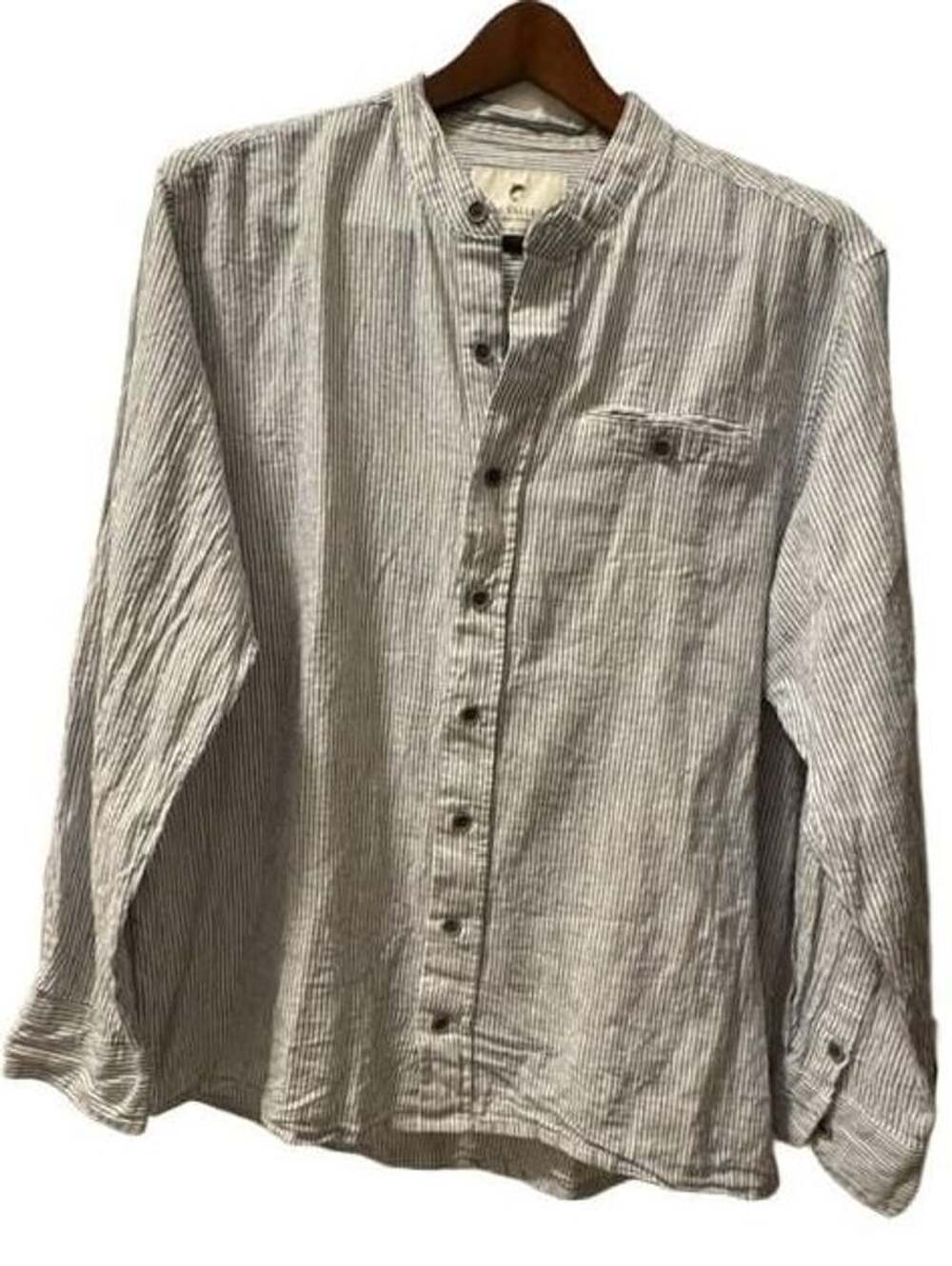 Lee Valley Ireland Grandfather Shirt Size XL Blue Striped Cotton Linen